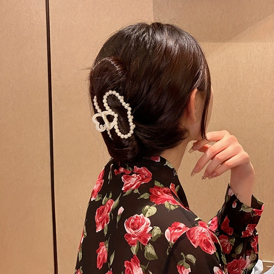 8pcs Elegant Imitation Pearl Hair Clip Set, Imitation Pearl Decoration, Heart and Rectangle Shape, Plastic, Medium Size, Solid Color, Christmas Fashion Hair Accessories for Women