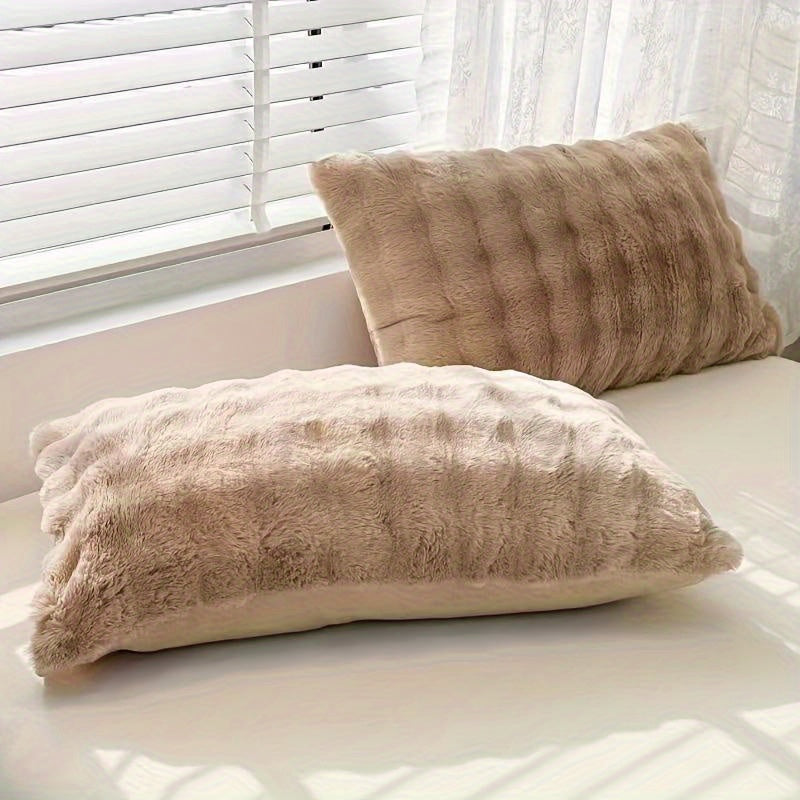 Ultra-Soft Faux Rabbit Fur Modern Pillow - Luxurious White Throw Pillow with Zipper Closure for Sofa, Bed, Living Room & Bedroom Decor, Machine Washable, Cute Pillows