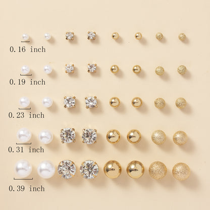 20 Pairs Simple Multi-Size Stud Earrings Set | Zinc Alloy and Glass, Suitable for Daily and Gift Giving Occasions, Perfect for All Seasons