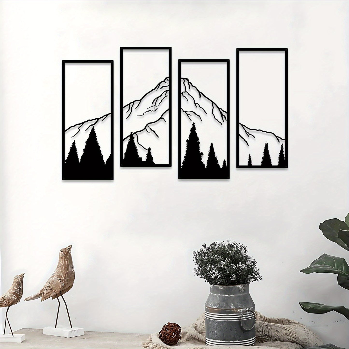 4pcs Minimalist Metal Mountain Wall Decor - Square Sculpture for Home, Office, Living Room, Bedroom - Unique Wall Art for a Stylish and Elegant Look