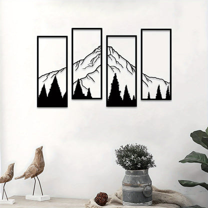 4pcs Minimalist Metal Mountain Wall Decor - Square Sculpture for Home, Office, Living Room, Bedroom - Unique Wall Art for a Stylish and Elegant Look