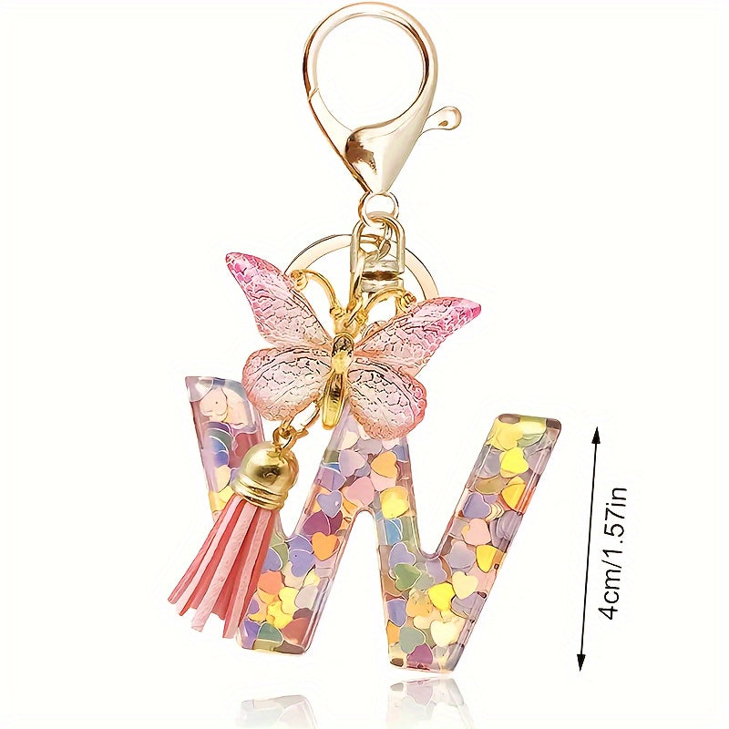 Alphabet Initial Letter Keychain Cute Butterfly Key Chain Ring Purse Bag Backpack Charm Earbud Case Cover Accessories Women Gift