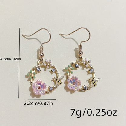 [Silvery Earrings] Silvery Korean Fashion Bee Wreath Earrings | Fairy Shell Flower Earrings