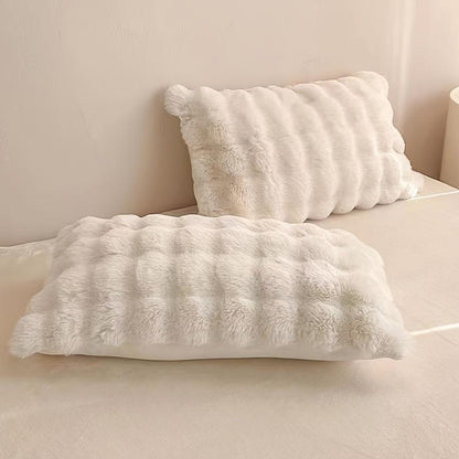 Ultra-Soft Faux Rabbit Fur Modern Pillow - Luxurious White Throw Pillow with Zipper Closure for Sofa, Bed, Living Room & Bedroom Decor, Machine Washable, Cute Pillows