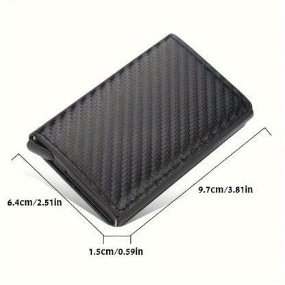 OBCREATOR Carbon Fiber RFID Blocking Wallet, Slim Metal Pop-Up Credit Card Holder, Aluminum Alloy, Non-Braided, Simple Style, Black, Minimalist Design for Men