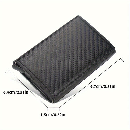 OBCREATOR Carbon Fiber RFID Blocking Wallet, Slim Metal Pop-Up Credit Card Holder, Aluminum Alloy, Non-Braided, Simple Style, Black, Minimalist Design for Men