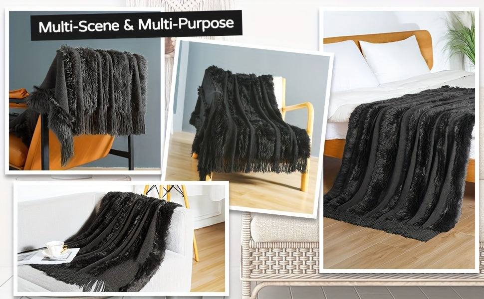 1pc Cozy Chunky Knit Throw Blanket with Tassels - Plush, Lightweight, and Unique Home Decor Accent for Couch, Bed, or Sofa