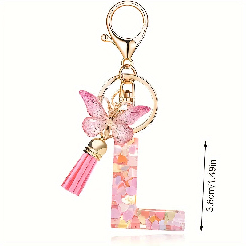Alphabet Initial Letter Keychain Cute Butterfly Key Chain Ring Purse Bag Backpack Charm Earbud Case Cover Accessories Women Gift