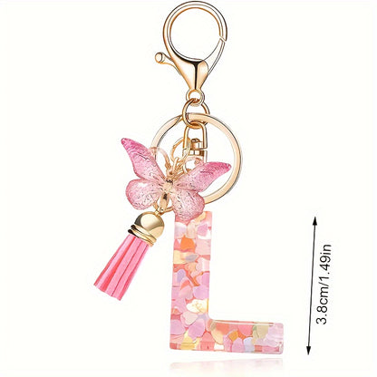 Alphabet Initial Letter Keychain Cute Butterfly Key Chain Ring Purse Bag Backpack Charm Earbud Case Cover Accessories Women Gift