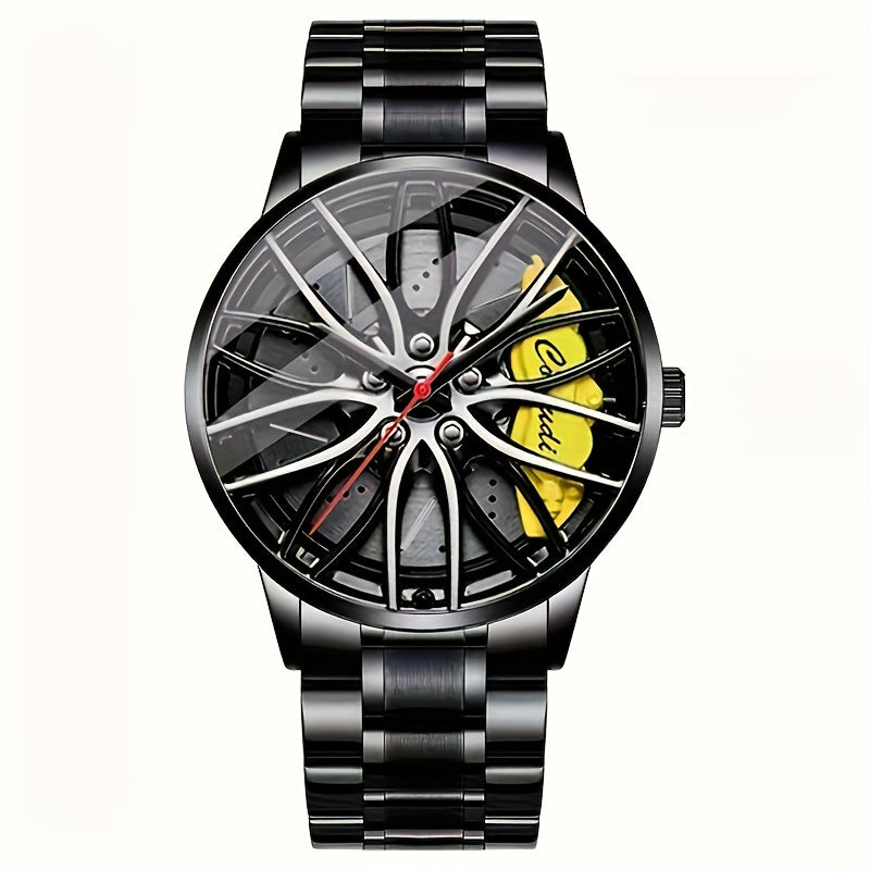 1pc Men's Watch, Car Wheel Hub Caliper Luminous Steel Band Three-dimensional Hollow Sports Wrist Watch, Ideal choice for Gifts