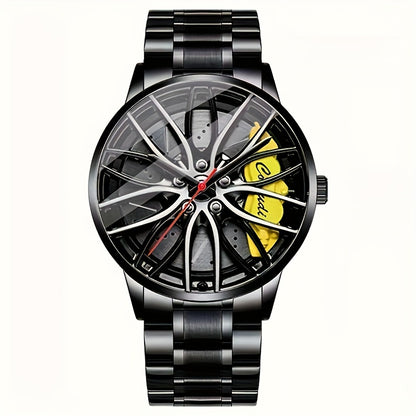 1pc Men's Watch, Car Wheel Hub Caliper Luminous Steel Band Three-dimensional Hollow Sports Wrist Watch, Ideal choice for Gifts