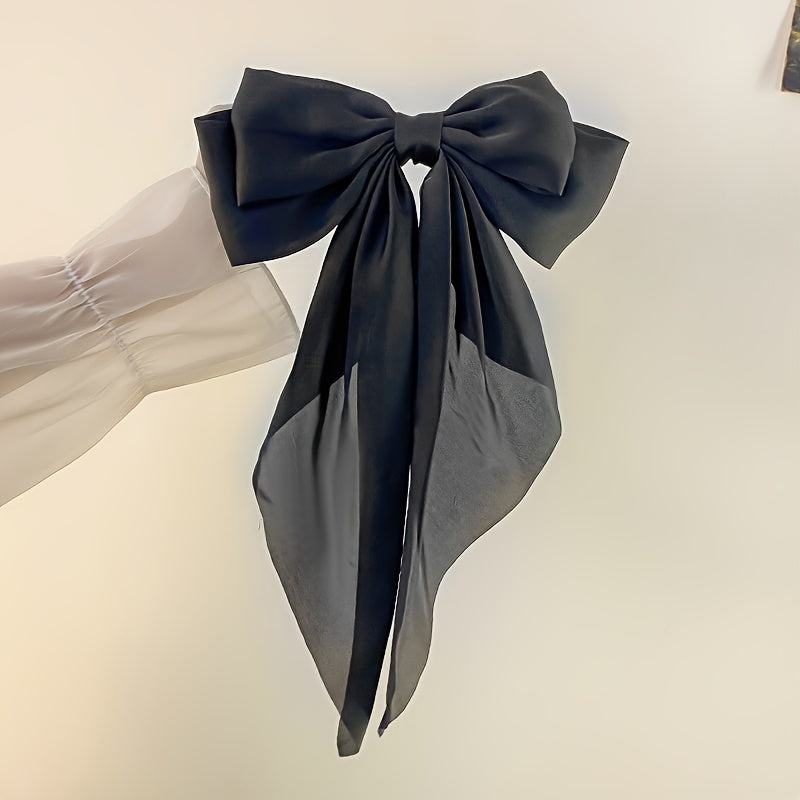 Korean Style Large Red Bow Hair Clip for Women - Long Ribbon Butterfly Hair Accessory with Secure Hold, Elegant Hairpin for Long Hair, Versatile for Casual & Formal Events, Hair Accessories, Formal Hairpiece, Sophisticated De