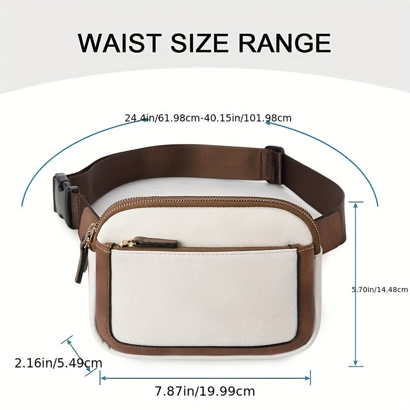 Mini Cute Color Block Sling Bag, Lightweight Portable PU Leather Outdoor Sports Fitness Chest Bag With Adjustable Strap, Women's Simple Versatile Casual Daily Crossbody Bag & Fanny Pack (19.99"x14.48"x5.49")