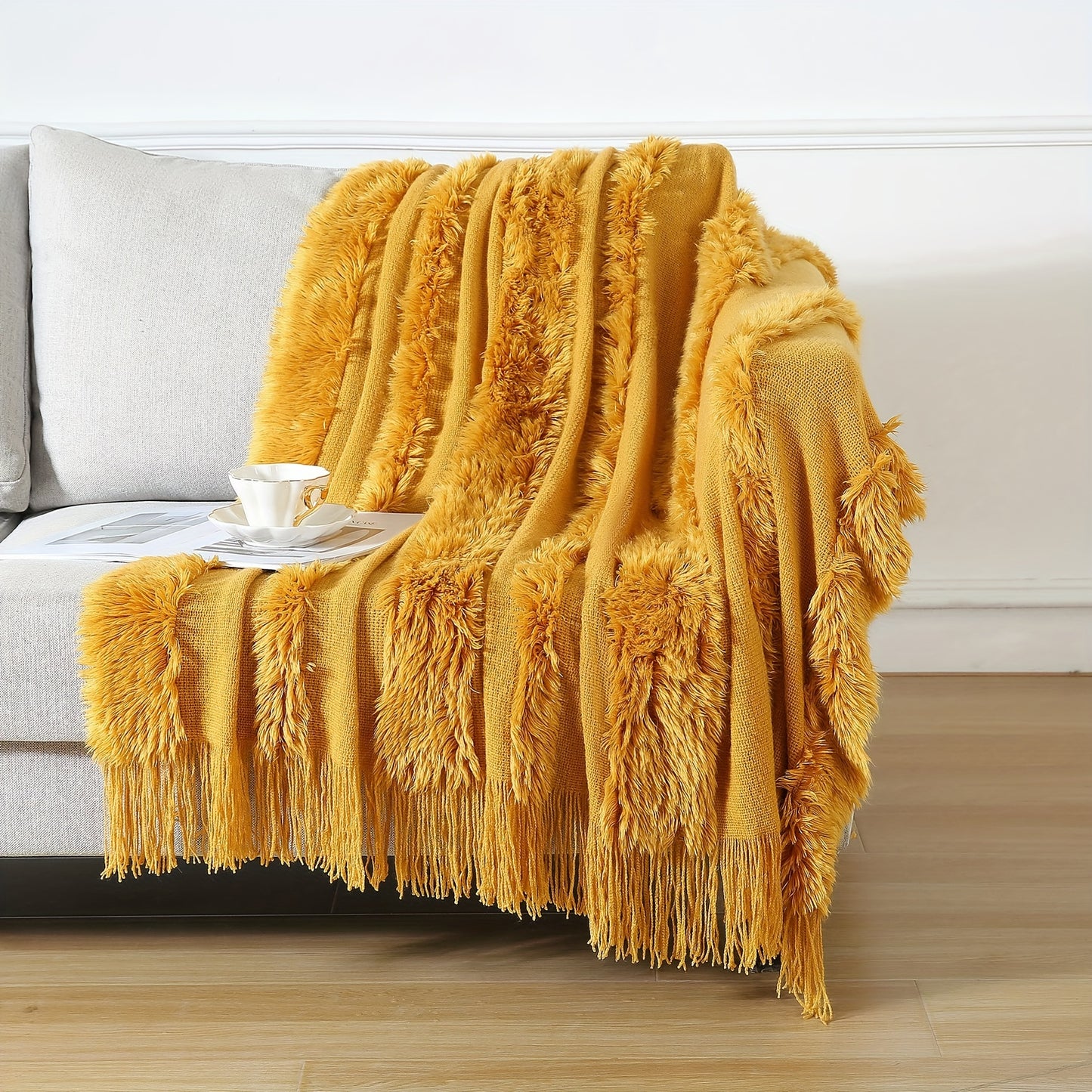 1pc Cozy Chunky Knit Throw Blanket with Tassels - Plush, Lightweight, and Unique Home Decor Accent for Couch, Bed, or Sofa