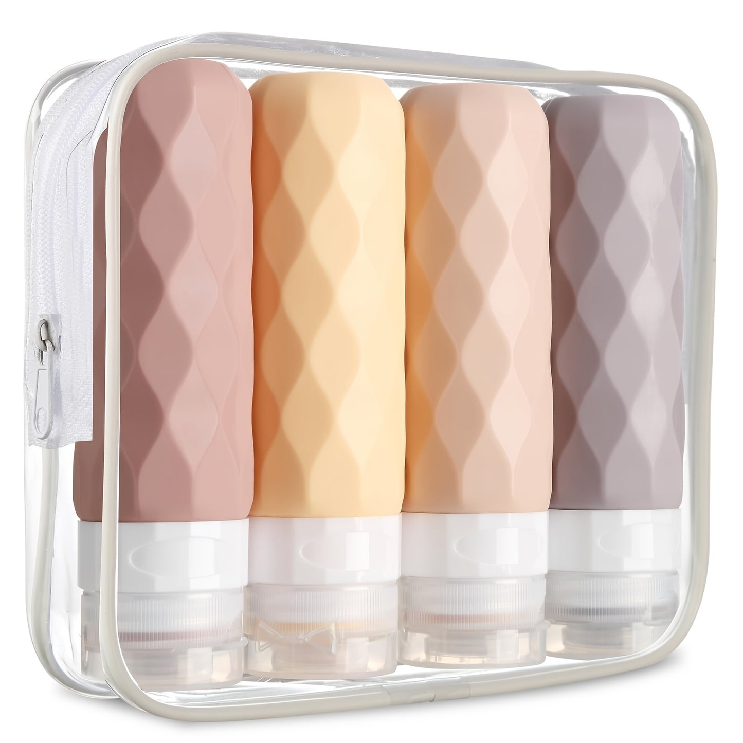 4pcs TSA-Approved Silicone Travel Bottles, 3oz Leak-Proof & Squeezable, Containers in Teal & Green with Chevron Design, Portable Toiletry Accessories for Shampoo, Conditioner, Lotion - Hand Wash Only