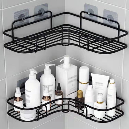 [Cast Iron Shower Shelf] 1pc Cast Iron Corner Shower Shelf - No-Drill Wall Mounted Black Wire Mesh Bathroom Storage Rack for Easy Access & Organization, Perfect for Shampoo, Conditioner, and Soap, Bathroom Storage Solution |