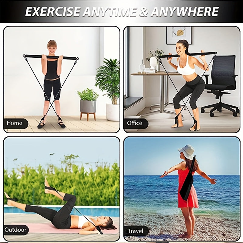 1PC multifunctional Pilates rod combination fitness stick yoga chest expansion tension rope rear training board elastic rope stretch belt