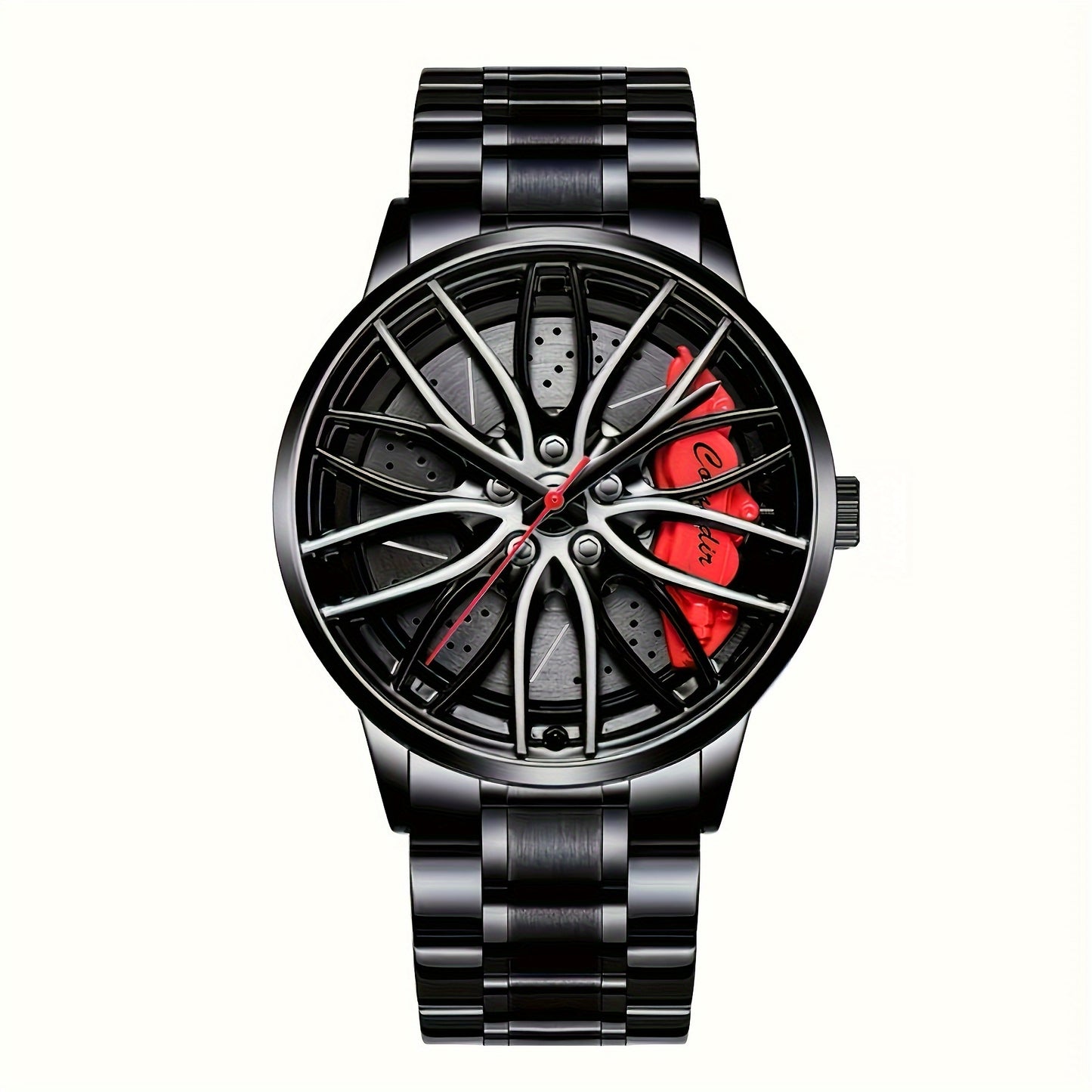 1pc Men's Watch, Car Wheel Hub Caliper Luminous Steel Band Three-dimensional Hollow Sports Wrist Watch, Ideal choice for Gifts