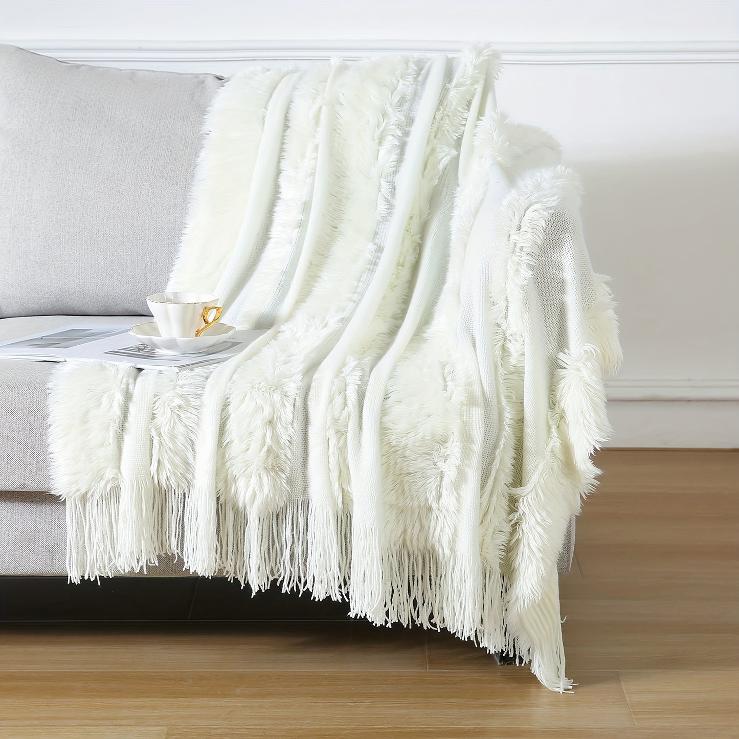 1pc Cozy Chunky Knit Throw Blanket with Tassels - Plush, Lightweight, and Unique Home Decor Accent for Couch, Bed, or Sofa