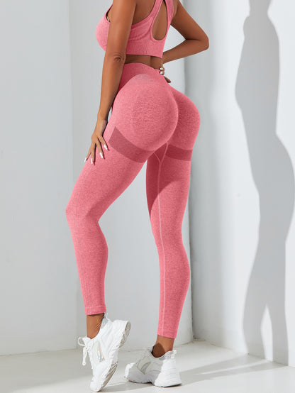 2pcs Solid Color Yoga Set, Cropped Tank Top With Removable Padded And High Waisted Fitness Running Leggings Suit, Women's Activewear