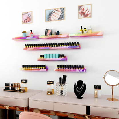 4-Pack 15" Iridescent Acrylic Clear Rainbow Floating Shelves for Book, Nail Polish, Sunglasses, Essential Oil, Picture, Toy Display and Storage