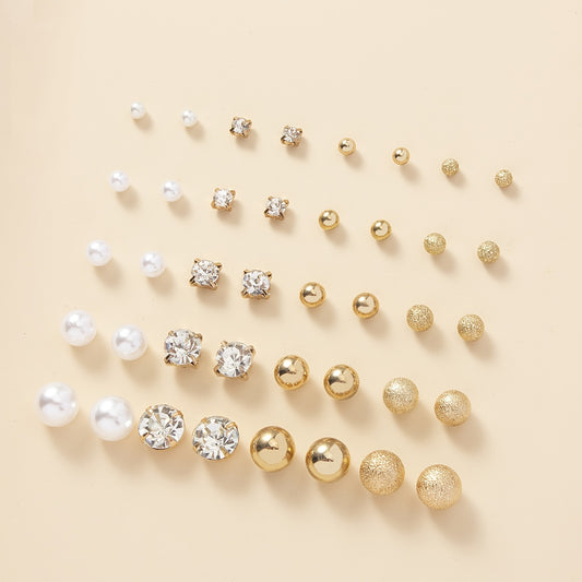 20 Pairs Simple Multi-Size Stud Earrings Set | Zinc Alloy and Glass, Suitable for Daily and Gift Giving Occasions, Perfect for All Seasons