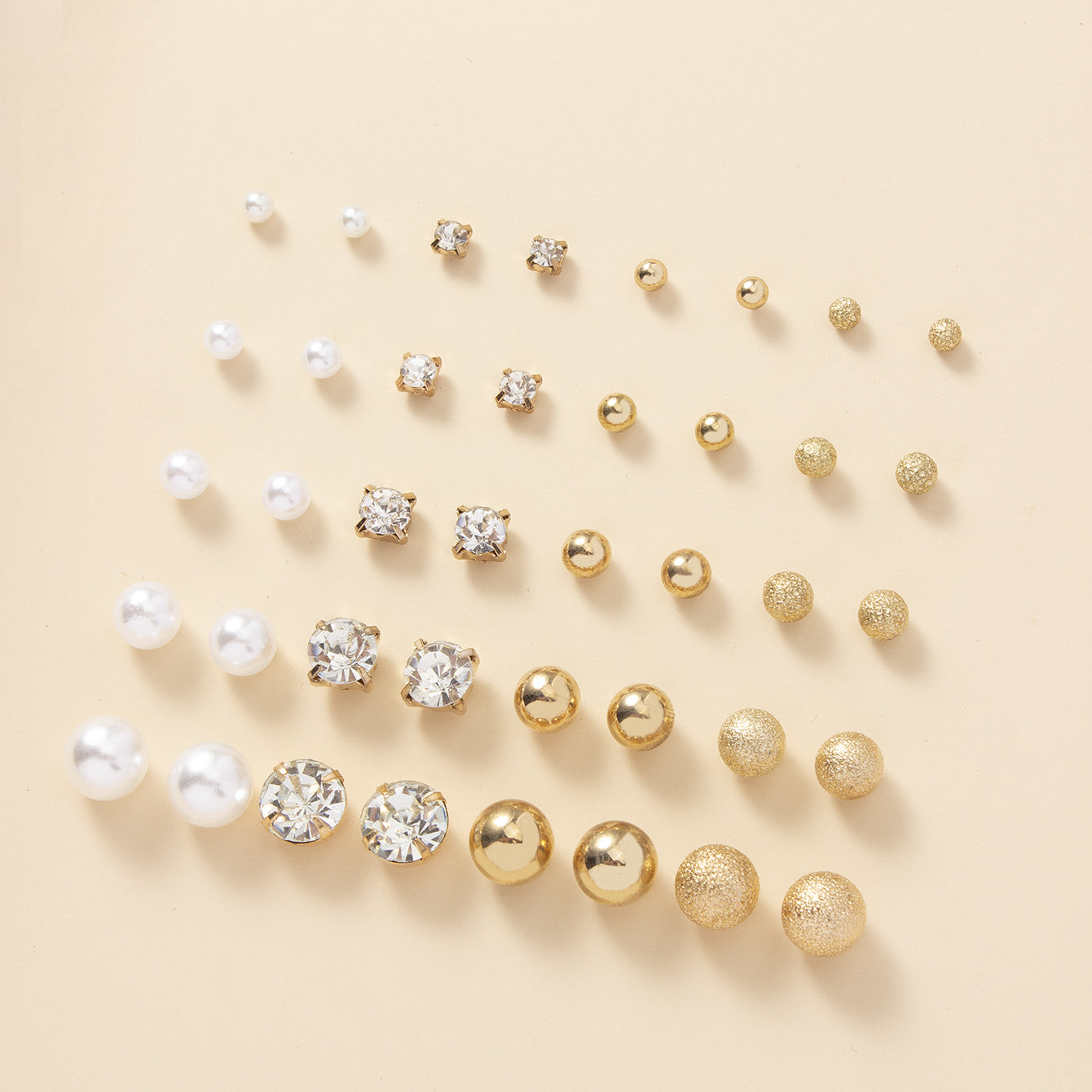 20 Pairs Simple Multi-Size Stud Earrings Set | Zinc Alloy and Glass, Suitable for Daily and Gift Giving Occasions, Perfect for All Seasons