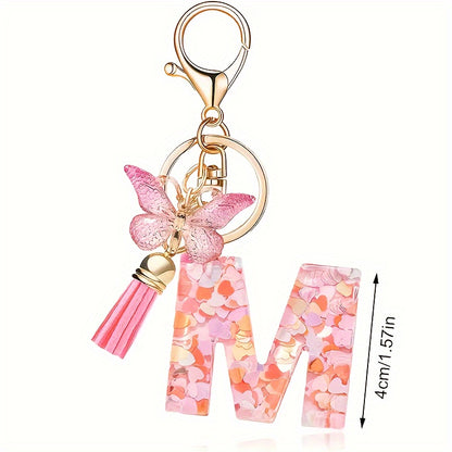 Alphabet Initial Letter Keychain Cute Butterfly Key Chain Ring Purse Bag Backpack Charm Earbud Case Cover Accessories Women Gift