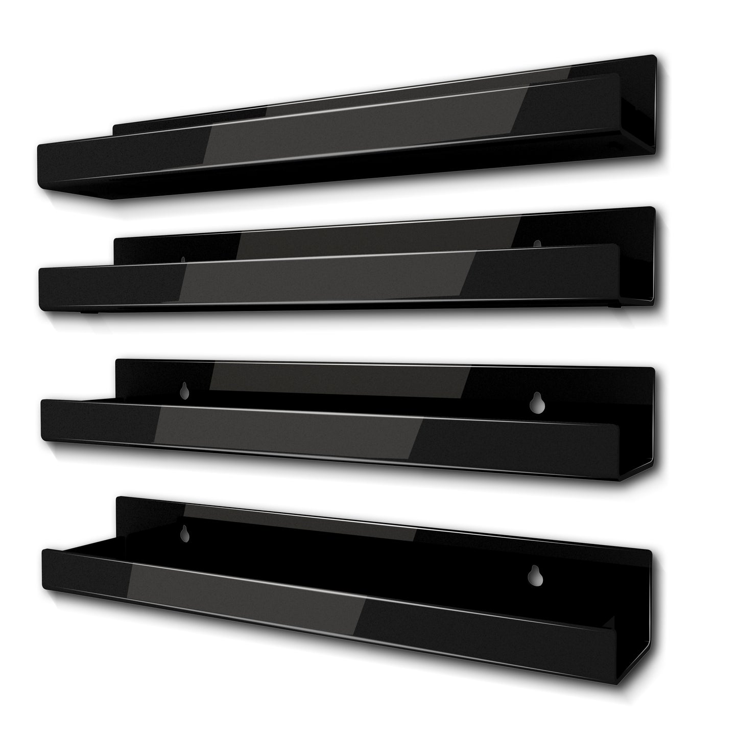 4-Pack 15" Iridescent Acrylic Clear Rainbow Floating Shelves for Book, Nail Polish, Sunglasses, Essential Oil, Picture, Toy Display and Storage