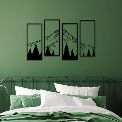 4pcs Minimalist Metal Mountain Wall Decor - Square Sculpture for Home, Office, Living Room, Bedroom - Unique Wall Art for a Stylish and Elegant Look