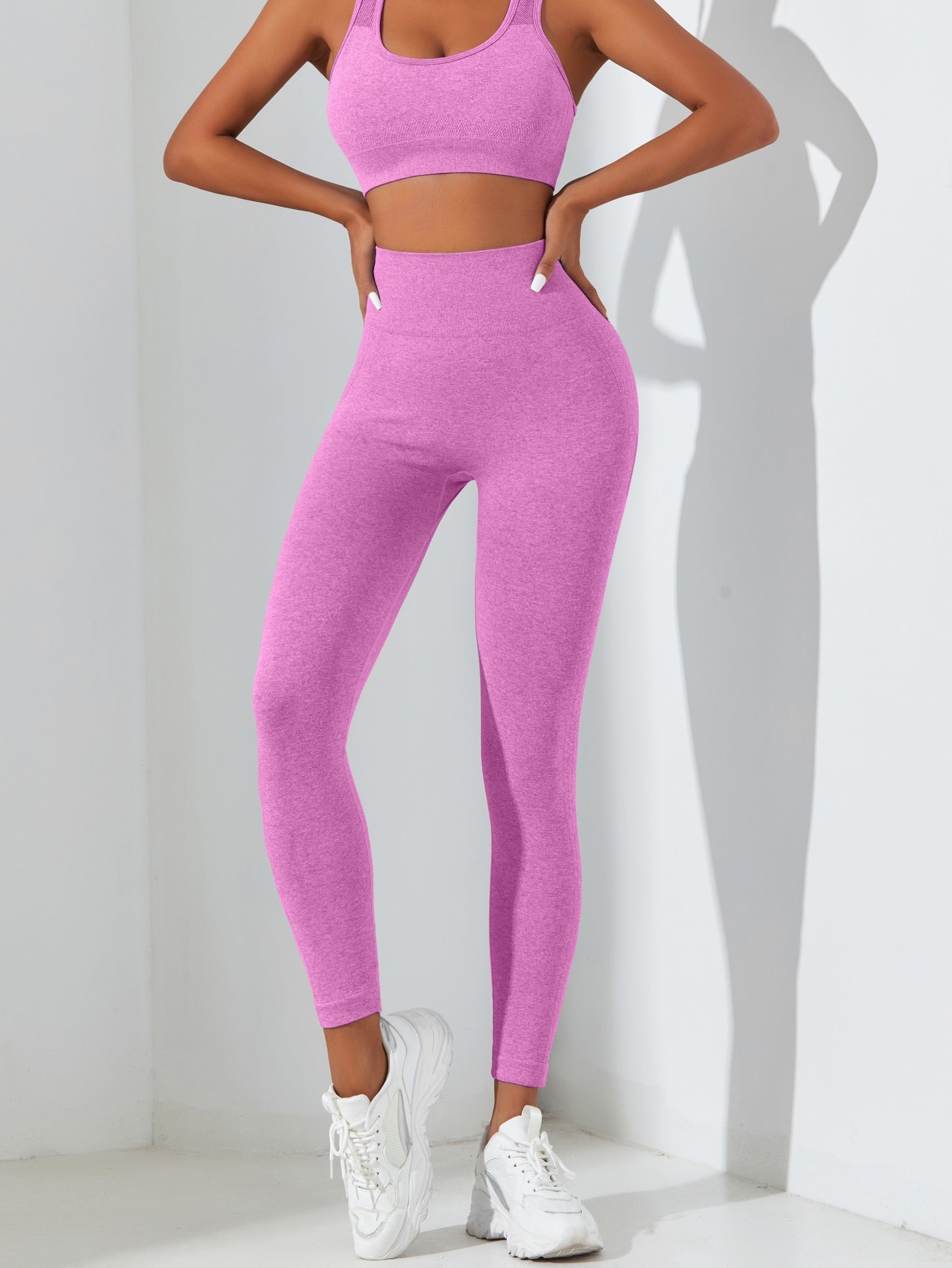 2pcs Solid Color Yoga Set, Cropped Tank Top With Removable Padded And High Waisted Fitness Running Leggings Suit, Women's Activewear