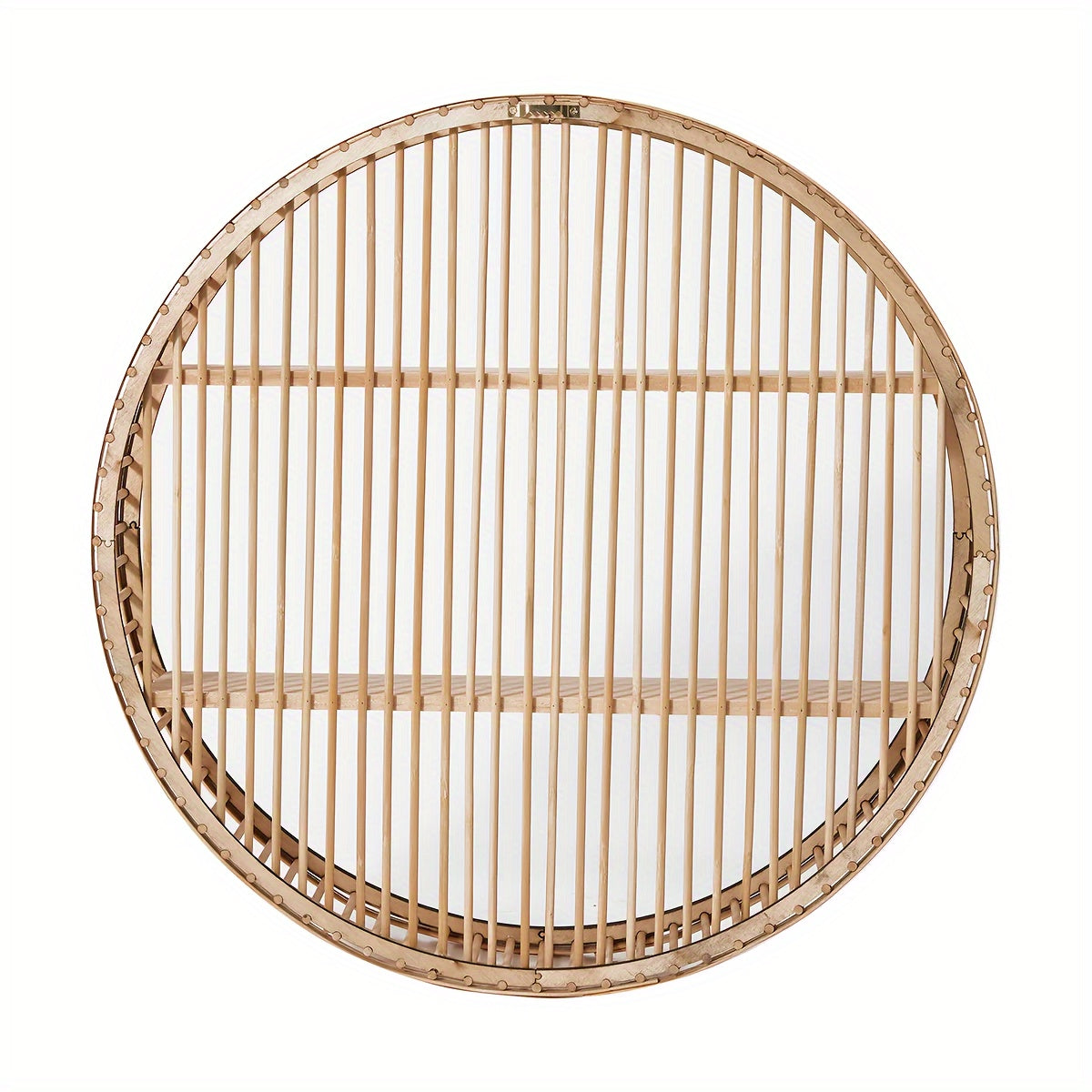1pc, Round Bamboo Wall Shelf, Rustic Handmade Circular Wall Hanging, Retro Style, Multi-Tiered Home Decor, Lightweight Storage And Display, Versatile For Home & Office Use