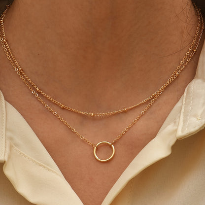 Boho Chic Women'S Golden-Tone Ring Necklace - Elegant Zinc Alloy Chain with Heart Charm, Perfect for Casual Attire or Gifting, Casual Jewelry|Boho Chic Style|Zinc Alloy Necklace