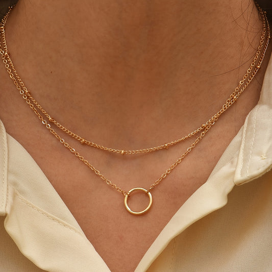 Boho Chic Women'S Golden-Tone Ring Necklace - Elegant Zinc Alloy Chain with Heart Charm, Perfect for Casual Attire or Gifting, Casual Jewelry|Boho Chic Style|Zinc Alloy Necklace