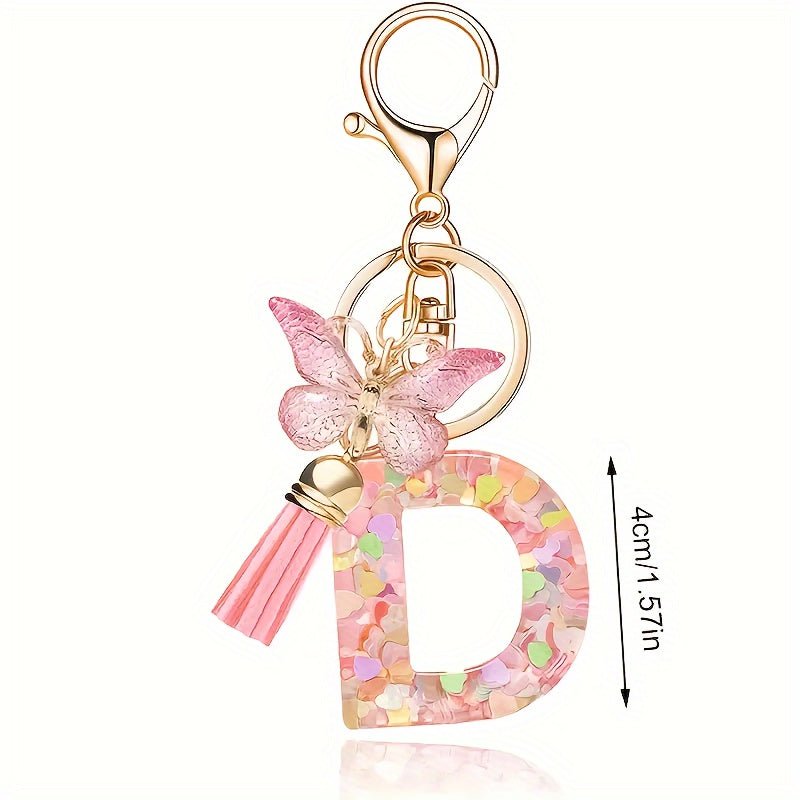 Alphabet Initial Letter Keychain Cute Butterfly Key Chain Ring Purse Bag Backpack Charm Earbud Case Cover Accessories Women Gift