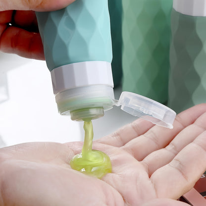 4pcs TSA-Approved Silicone Travel Bottles, 3oz Leak-Proof & Squeezable, Containers in Teal & Green with Chevron Design, Portable Toiletry Accessories for Shampoo, Conditioner, Lotion - Hand Wash Only