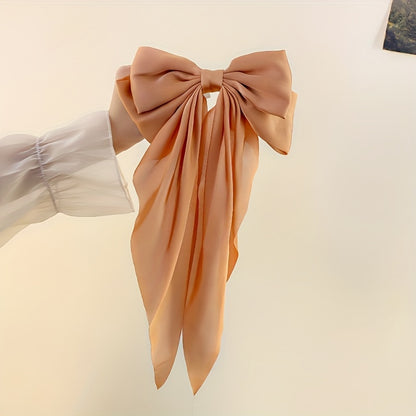 Korean Style Large Red Bow Hair Clip for Women - Long Ribbon Butterfly Hair Accessory with Secure Hold, Elegant Hairpin for Long Hair, Versatile for Casual & Formal Events, Hair Accessories, Formal Hairpiece, Sophisticated De