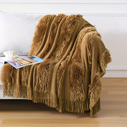 1pc Cozy Chunky Knit Throw Blanket with Tassels - Plush, Lightweight, and Unique Home Decor Accent for Couch, Bed, or Sofa