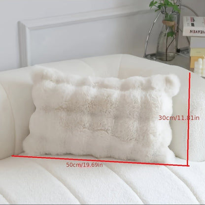 Ultra-Soft Faux Rabbit Fur Modern Pillow - Luxurious White Throw Pillow with Zipper Closure for Sofa, Bed, Living Room & Bedroom Decor, Machine Washable, Cute Pillows