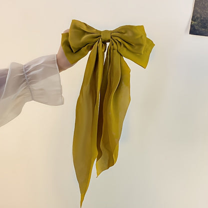 Korean Style Large Red Bow Hair Clip for Women - Long Ribbon Butterfly Hair Accessory with Secure Hold, Elegant Hairpin for Long Hair, Versatile for Casual & Formal Events, Hair Accessories, Formal Hairpiece, Sophisticated De