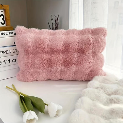 Ultra-Soft Faux Rabbit Fur Modern Pillow - Luxurious White Throw Pillow with Zipper Closure for Sofa, Bed, Living Room & Bedroom Decor, Machine Washable, Cute Pillows