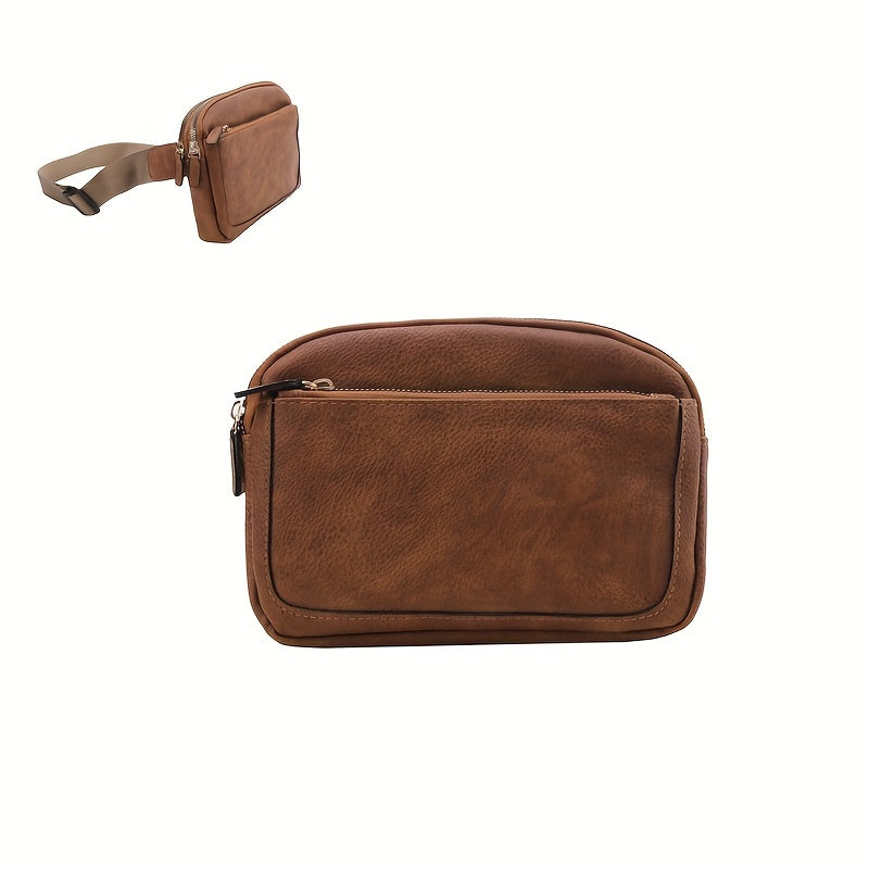 Mini Cute Color Block Sling Bag, Lightweight Portable PU Leather Outdoor Sports Fitness Chest Bag With Adjustable Strap, Women's Simple Versatile Casual Daily Crossbody Bag & Fanny Pack (19.99"x14.48"x5.49")