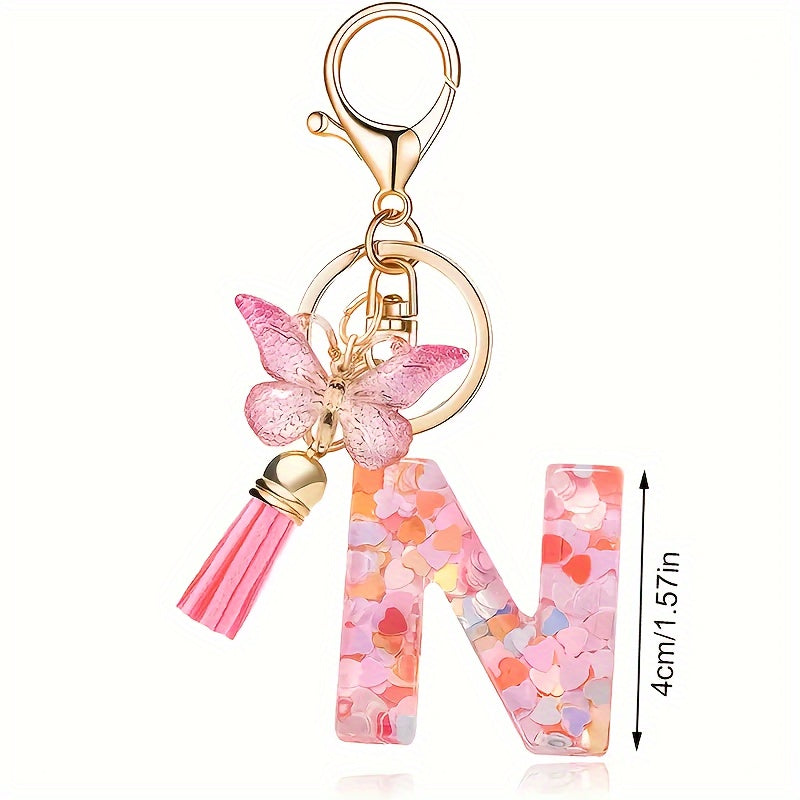 Alphabet Initial Letter Keychain Cute Butterfly Key Chain Ring Purse Bag Backpack Charm Earbud Case Cover Accessories Women Gift