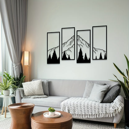 4pcs Minimalist Metal Mountain Wall Decor - Square Sculpture for Home, Office, Living Room, Bedroom - Unique Wall Art for a Stylish and Elegant Look