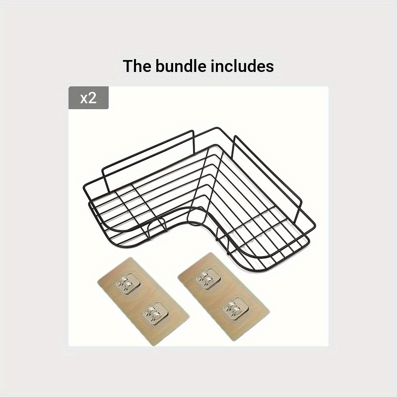 [Cast Iron Shower Shelf] 1pc Cast Iron Corner Shower Shelf - No-Drill Wall Mounted Black Wire Mesh Bathroom Storage Rack for Easy Access & Organization, Perfect for Shampoo, Conditioner, and Soap, Bathroom Storage Solution |