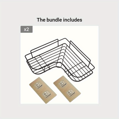 [Cast Iron Shower Shelf] 1pc Cast Iron Corner Shower Shelf - No-Drill Wall Mounted Black Wire Mesh Bathroom Storage Rack for Easy Access & Organization, Perfect for Shampoo, Conditioner, and Soap, Bathroom Storage Solution |