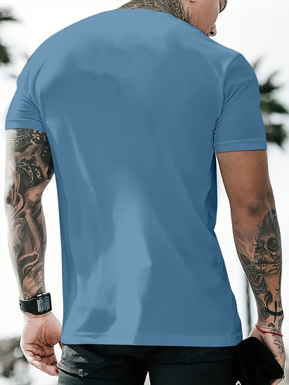 Print Men's Trendy Short Sleeve T-shirts, Comfy Casual Breathable Tops For Men's Fitness Training, Jogging, Outdoor Activities