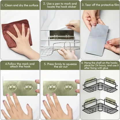 [Cast Iron Shower Shelf] 1pc Cast Iron Corner Shower Shelf - No-Drill Wall Mounted Black Wire Mesh Bathroom Storage Rack for Easy Access & Organization, Perfect for Shampoo, Conditioner, and Soap, Bathroom Storage Solution |