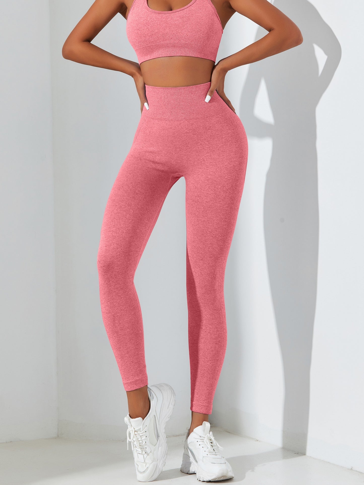 2pcs Solid Color Yoga Set, Cropped Tank Top With Removable Padded And High Waisted Fitness Running Leggings Suit, Women's Activewear