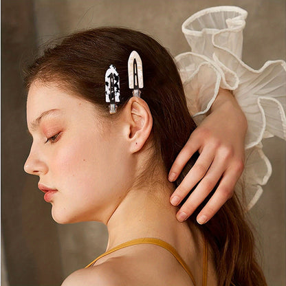 4pcs Hair Clip Styling without Bending, Acrylic Resin Flat Clip, No Crease Curling Small Needle, Seamless Bangs Hair Clip Tool for Makeup - Women's and Girls' Hair Accessories, Leopard Print White and Black